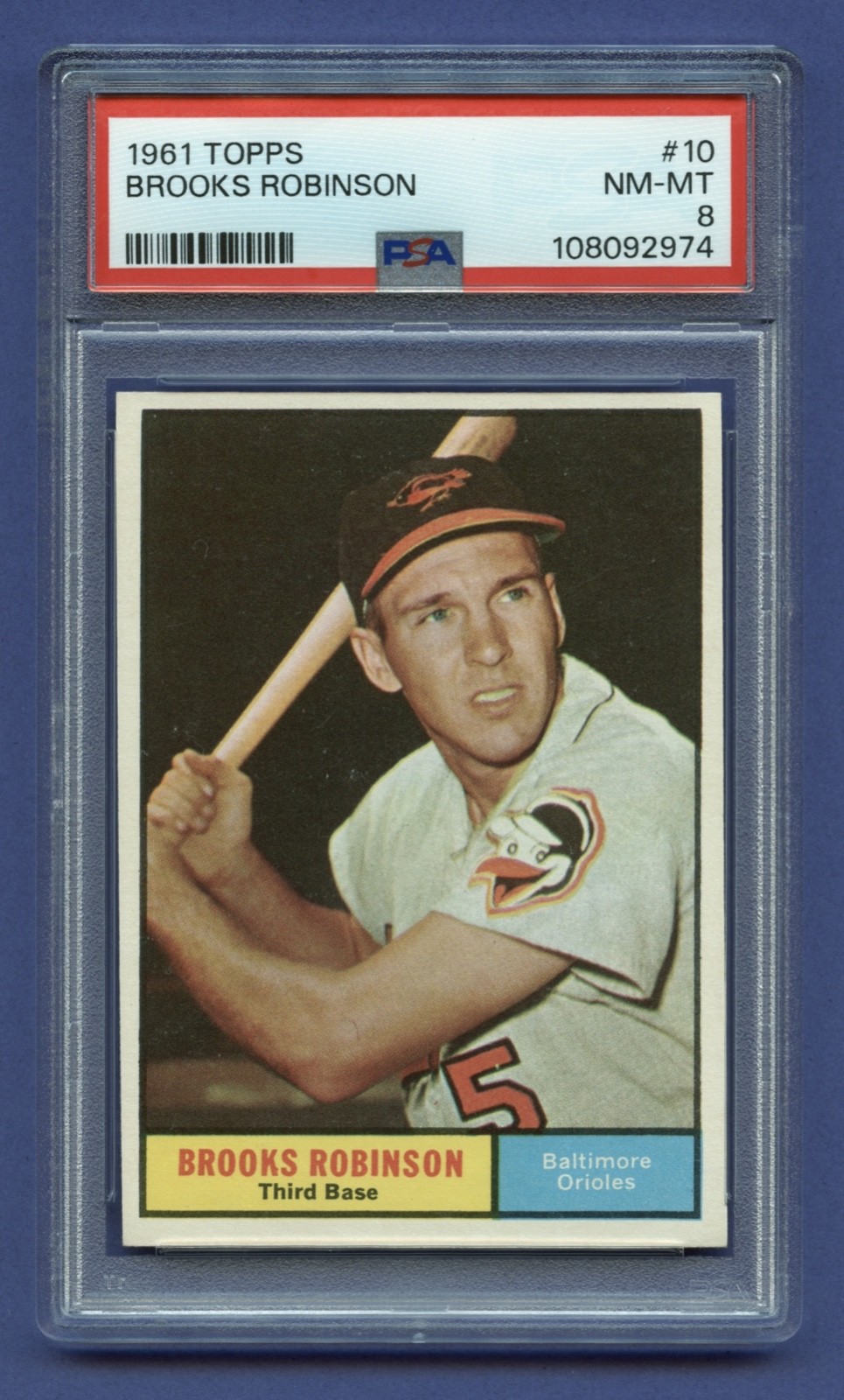 1961 BROOKS ROBINSON TOPPS PSA 8 NM-MT HOF BALTIMORE ORIOLES LEGEND (#10) RZC