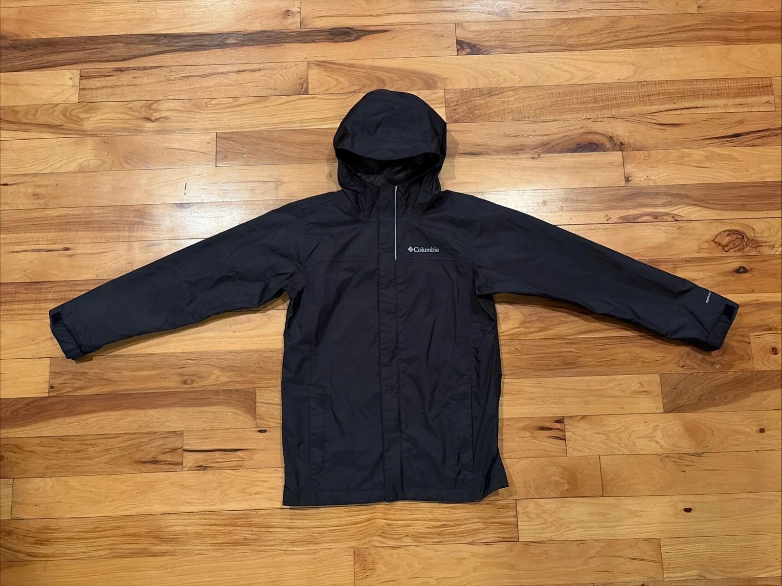 Columbia Omni-Tech Jacket Youth Medium Black Hooded Nylon Waterproof Zip Rain