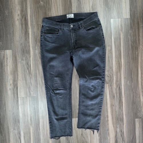 Acne Studios Ace Used Cash Slim Jeans Faded Black Raw Hem 34x34 (Hemmed)