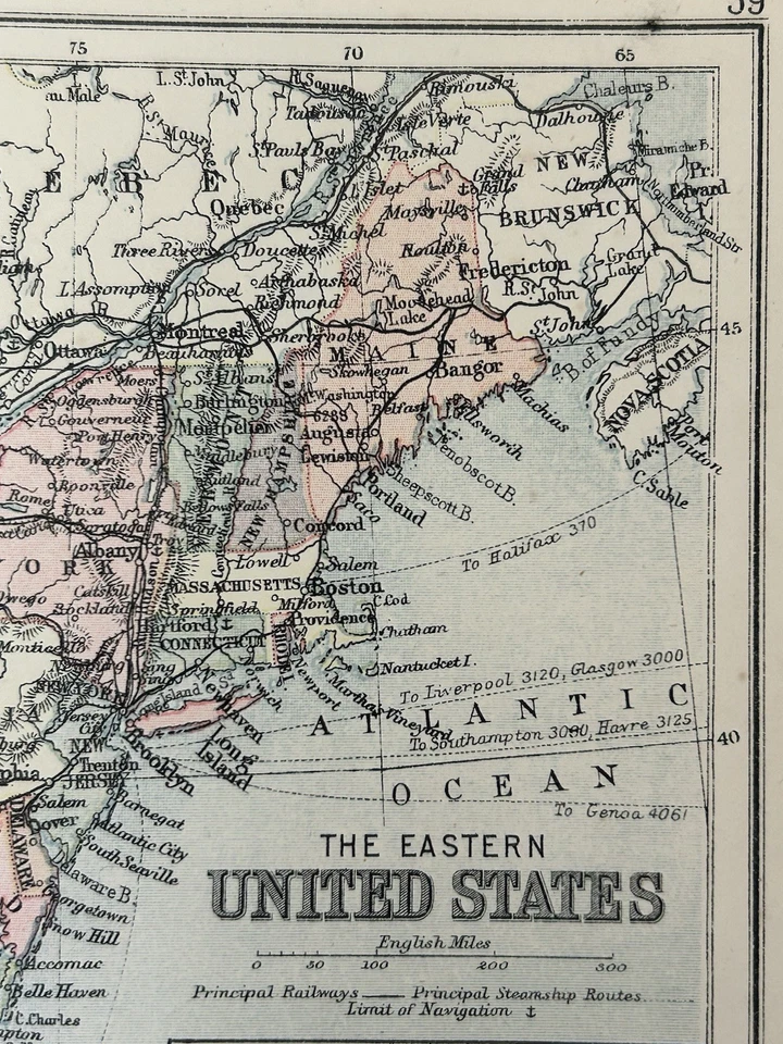 Antique Print c1901 Map Eastern USA & Mississippi – Vintage Atlas American State - Image 4 of 4