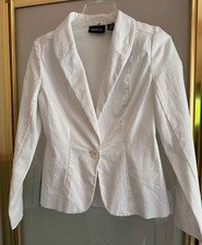 METROSTYLE SIZE 8 White Textured Cotton Front Button Fitted Blazer