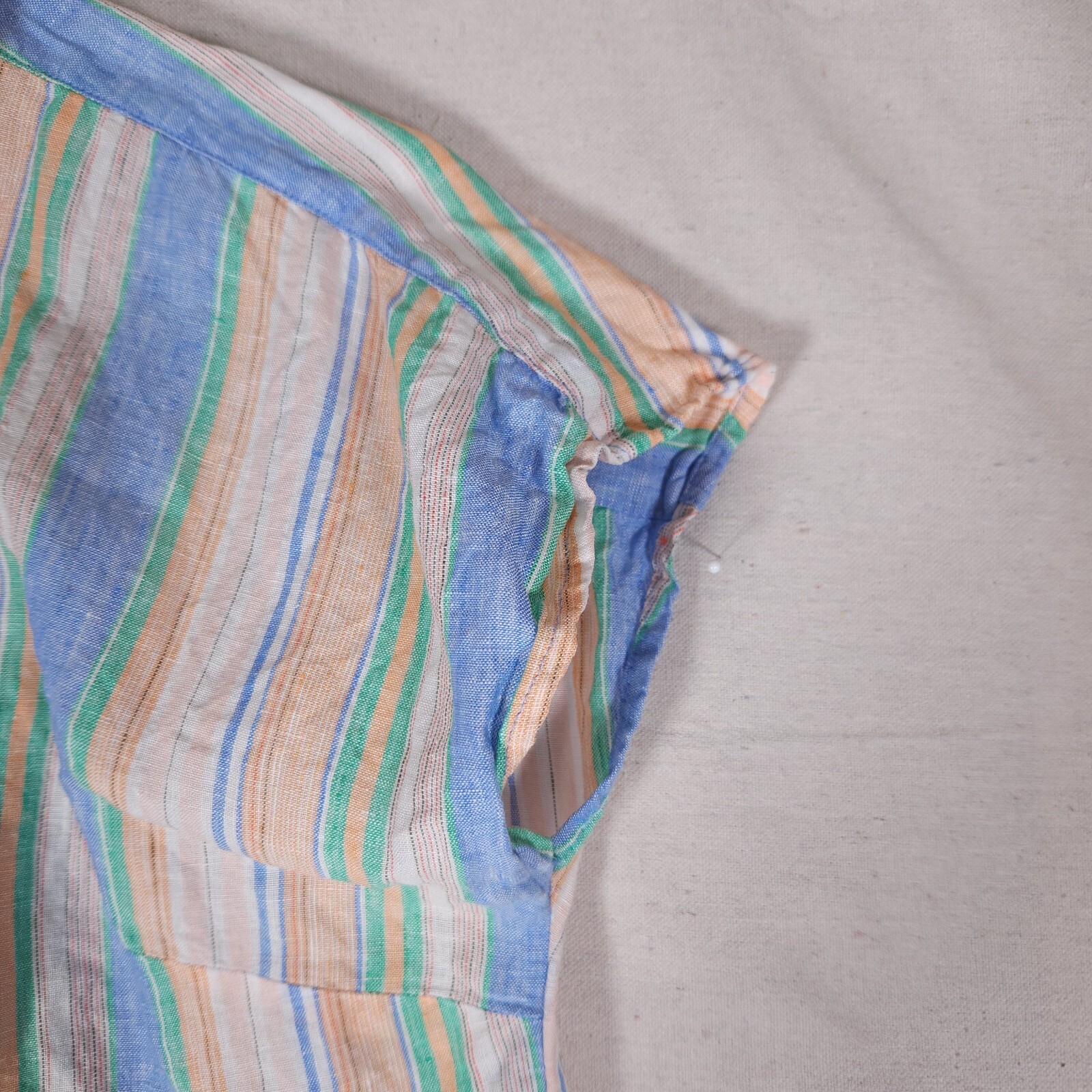 Talbots Linen Button Front Shirt Womens Medium Short Sleeve Tie Hem Striped