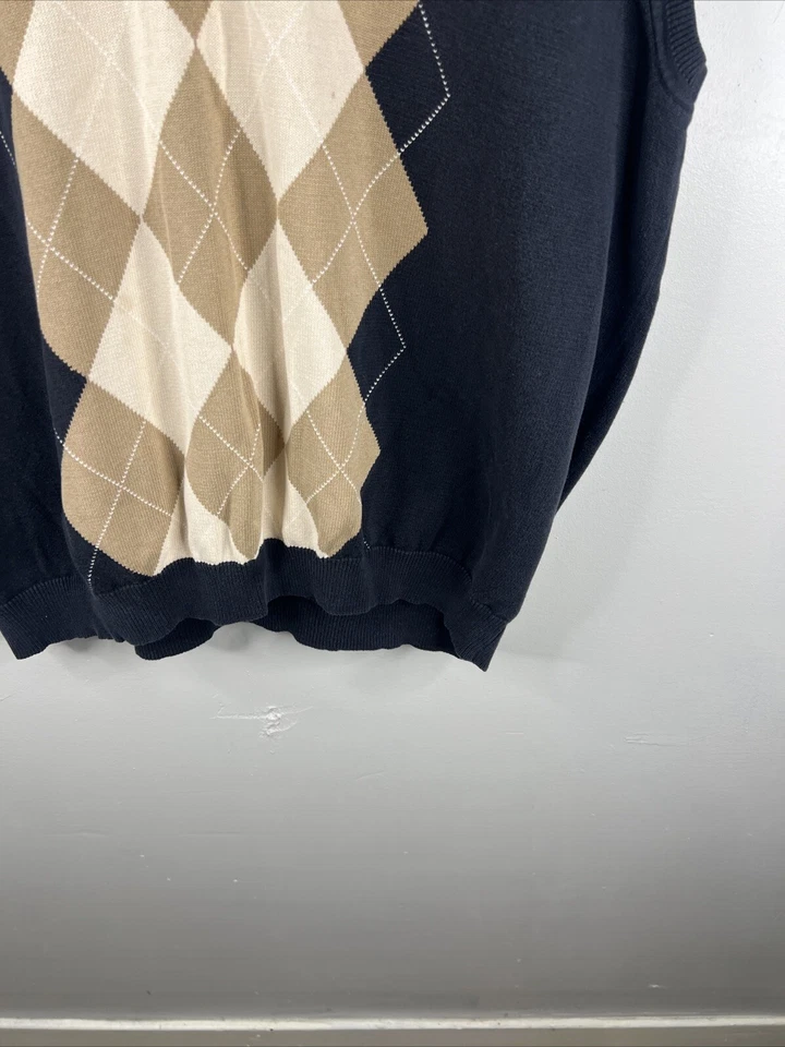 Van Huesen Sweater Vest Adult XXL Brown Black Argyle Cotton Golf Men B15 - Image 2 of 4