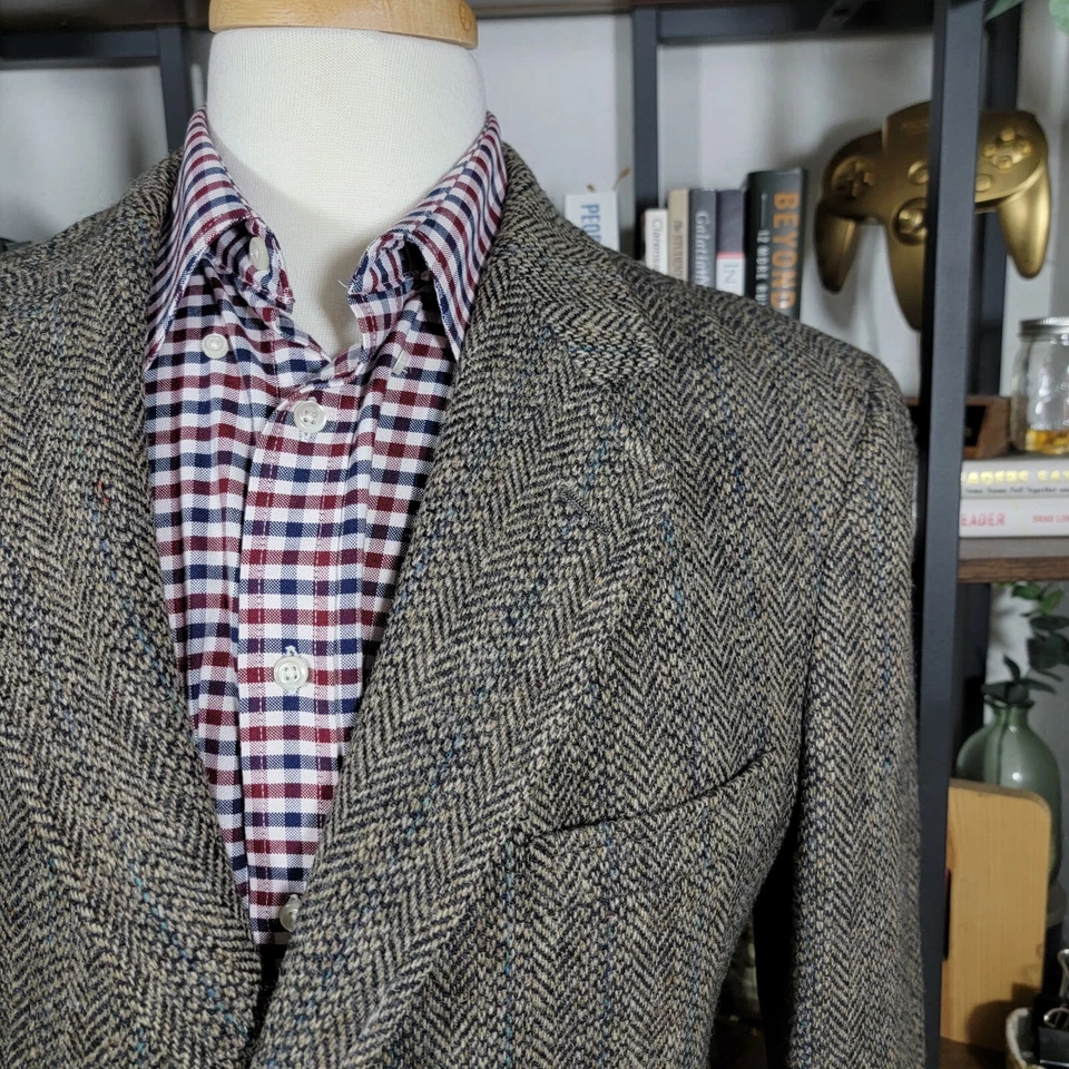 Abrigo Blazer Deportivo De Colección Jos A Bank HARRIS TWEED Tres Botones Espiga Foto 3 de 4