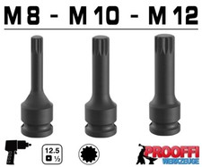 3 x VIELZAHN Kraft Schlagschrauber Stecknuss M8 M10 M12 Impact 12-Kant Nuss Lang