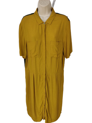 NEU MIT ETIKETT DAMEN NICE THINGS GRÖSSE EUR 44 UK 16 SENF/GRÜN BLOCKFARBEN SHIRTKLEID