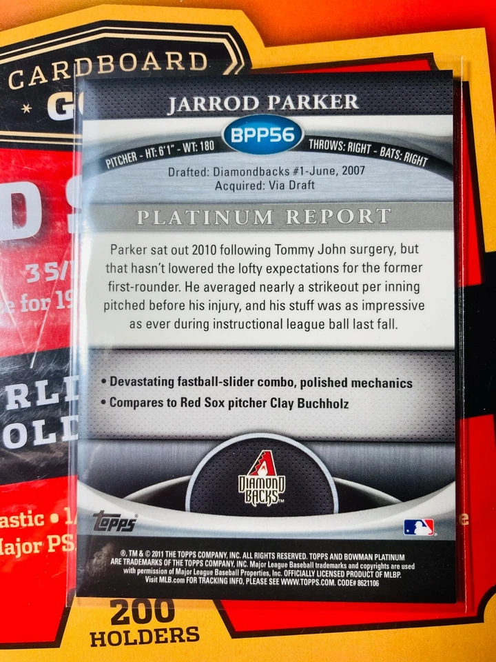 V19 JARROD PARKER DBACKS RC 2011 BOWMAN PLATINUM #BPP56 - REFRACTOR VERDE #d/599 Foto 2 de 2