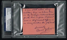 Oscar Johnson (d 1998) signed autograph 4x4 Handwritten Letter MOH WWII PSA Slab