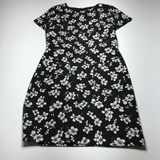Loft Dress Womens Size 6 Black Floral Boho Print Sheath Short Sleeve Back Zip