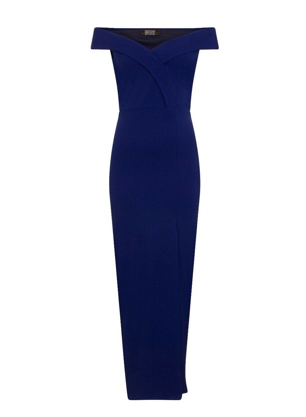 Dorothy Perkins - Girls On Film Navy Scuba Crepe Bardot Maxi Dress UK Size 8 New