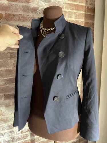 New! Talbots Petites Blazer Jacket Dark Navy Blue Wool Blend Long Sleeve Button - Picture 2 of 7