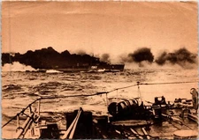 Postcard WWII 1944 Warship Destroyers Smoke Screen Military D104