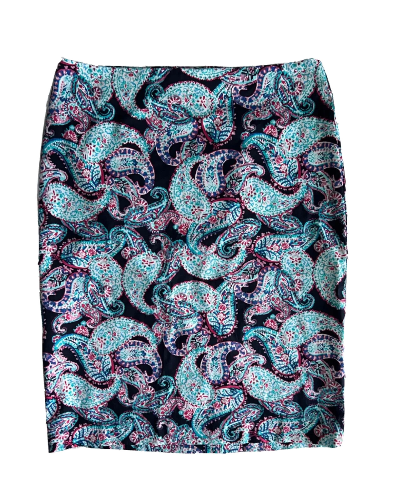 Talbots Women’s Pencil Skirt Sz 8 Paisley Stretch Blue Black