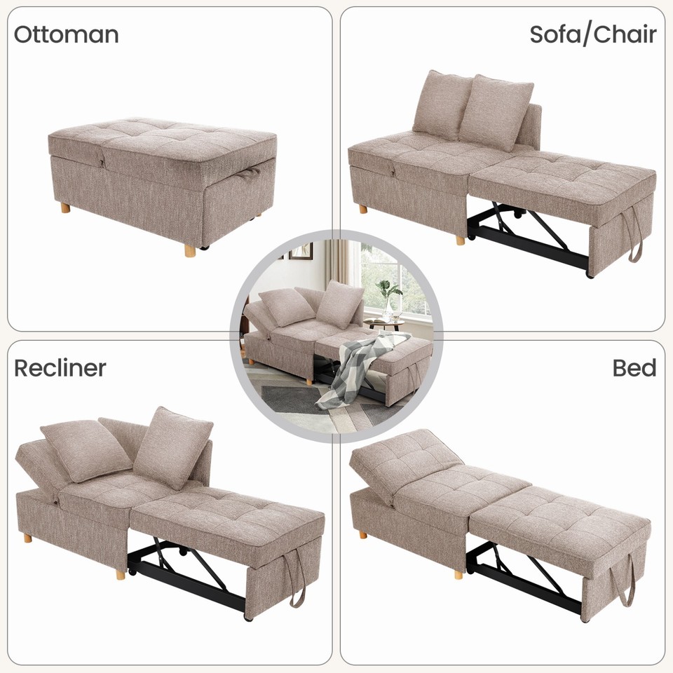 Convertible Sleeper Sofa Bed 4in1 Linen Fabric Sleeper Couch for