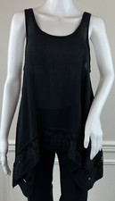 Intimately Free People Black Flowy Camisole Swing Tank Top Inset Lace Size XS