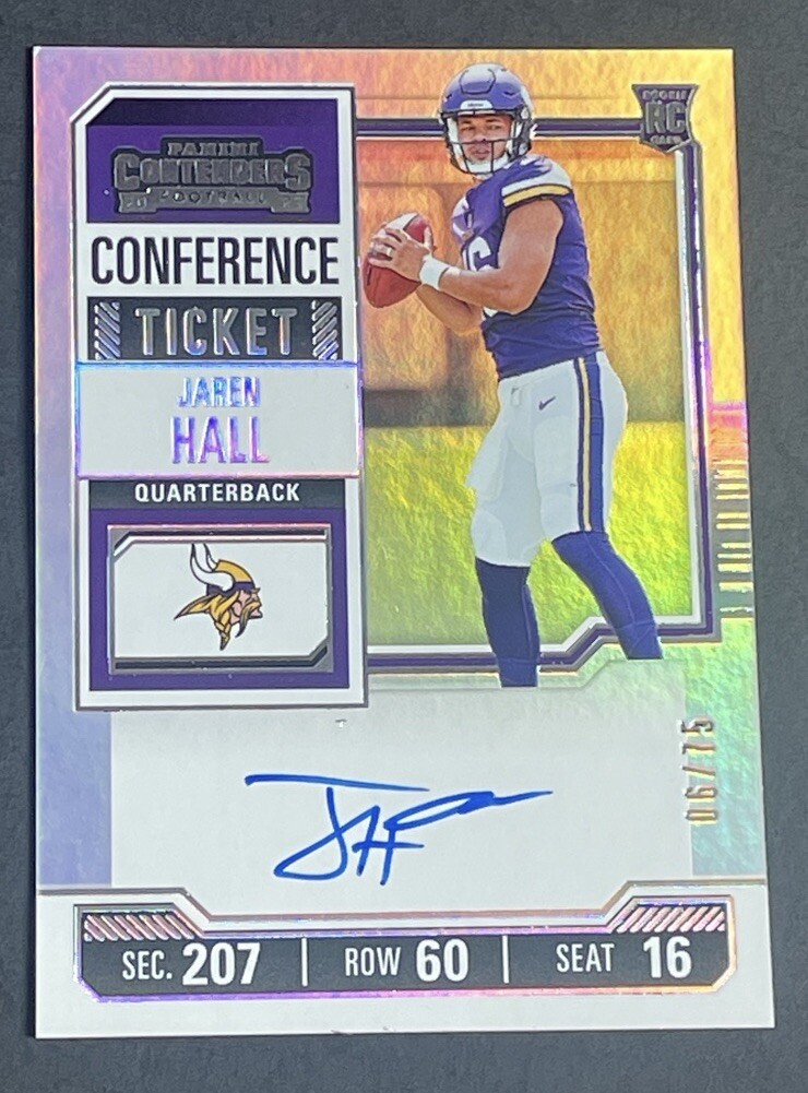 2023 Panini Contenders Jaren Hall /75 Rookie Conference Ticket ON CARD AUTO #116