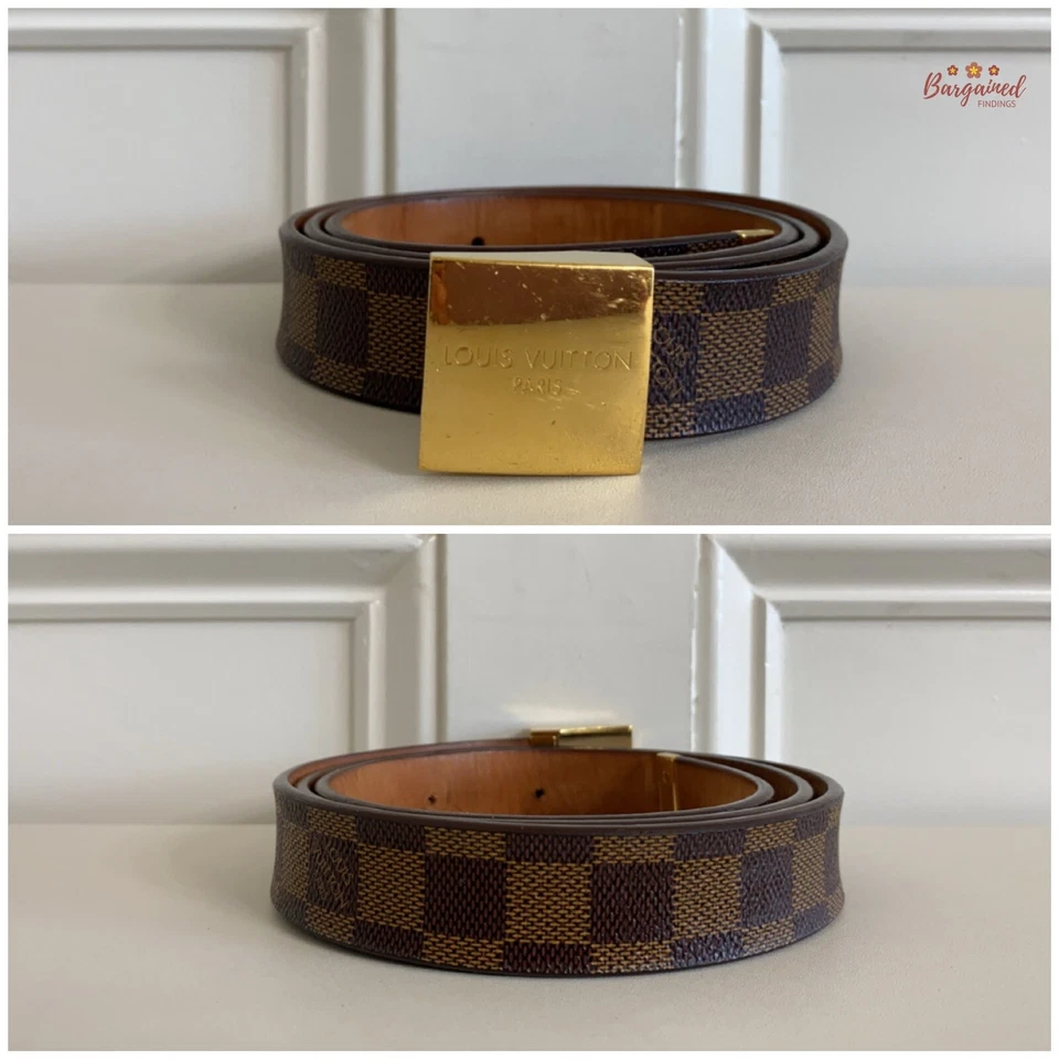 Auth Louis Vuitton Damier Ebene Coated Canvas Leather Gold Buckle Belt 110/44 - Image 3 of 4