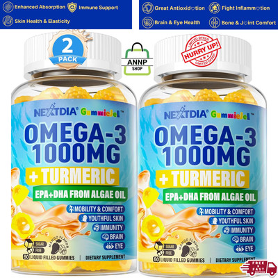 Vegan Omega-3 Gummies 1000Mg +Turmeric Omega 3 Fish Oil Alternative for Adult US