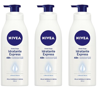 3 Stück NIVEA Körpercreme FEUCHTIGKEITSSPENDEND EXPRESS für normale oder trockene Haut 500ml