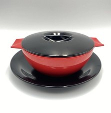 Melaware Melamine Red And Black Lidded Bowl And Plate Set Camping Picnic