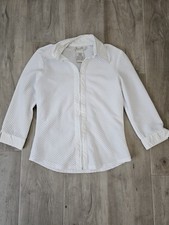 Fred David White Collared Zip Front Long Sleeve Blouse Size S