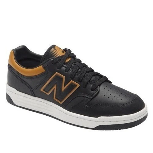 New Balance 480 Mens 10 Black Gold Leather Low Top Sneakers BB480LTB NWOT