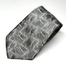 Yves Saint Laurent Necktie Mens OS Silver Silk Geometric Made in USA Luxury