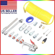20pcs Air Compressor Accessory Kit 25Ft Recoil Hose Gun Nozzles Set 1/4" NPT New