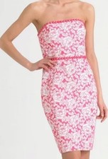 Lilly Pulitzer Allegra White Pink Roses Beaded Strapless Eyelet Lace Dress 6