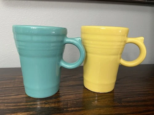 Fiesta Ceramic Mug Turquoise Sunflower Set of 2 Latte Pottery USA
