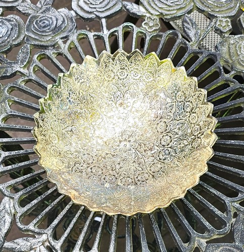 Antique Indian Etched Silver Bowl British Raj Period Antique 8”
