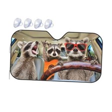 Three Funny Raccoons Animals Windshield Sun Shade for Car SUV Truck 51" X