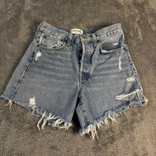 Agolde Distressed High Rise Denim Shorts Light Wash Blue Size 24 Button Fly