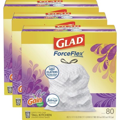 Glad 78902 Kitchen Drawstring Trash Bags - Gain Lavender/White (240/Carton) New