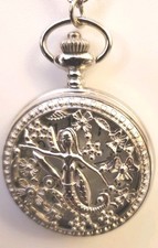 Beautiful Silver Tone Mermaid Watch Necklace/Pocket Watch