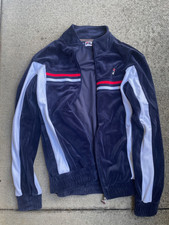 Fila Velour Navy Blue Track Suit Jacket Hoodie Mens Size Small Retro Tape Logo