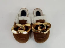 JW Anderson Tan Suede Shearling Gold Tone Chain Loafer Mules Shoes Size37