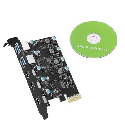 5-Port Desktop Expansion Card 20G USB 3.2 Gen 2 2*USB-A 3*USB-C For Win 7/8/10