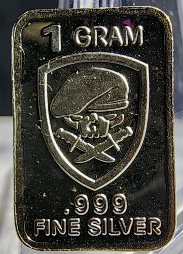 1 Gram .999 Fine Silver Art Bar Ingot. Skull &Knive. Fun & Unique Way To Invest.