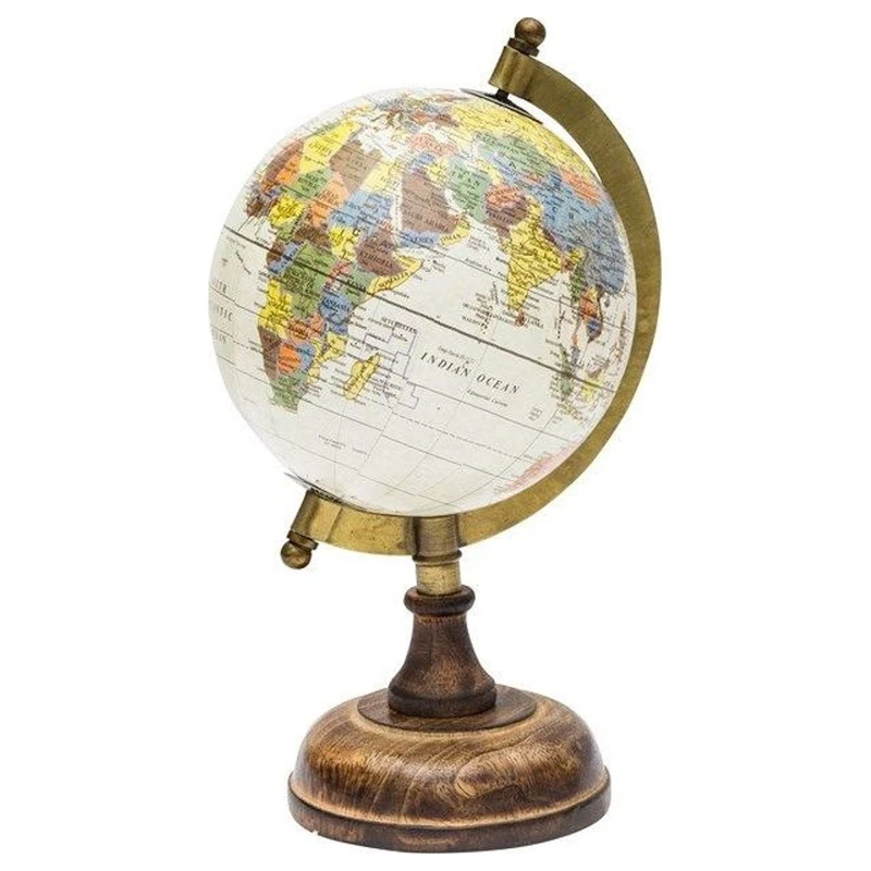Mappamondo Globo Terrestre Base Legno 13 cm da Scrivania Vintage Geografico