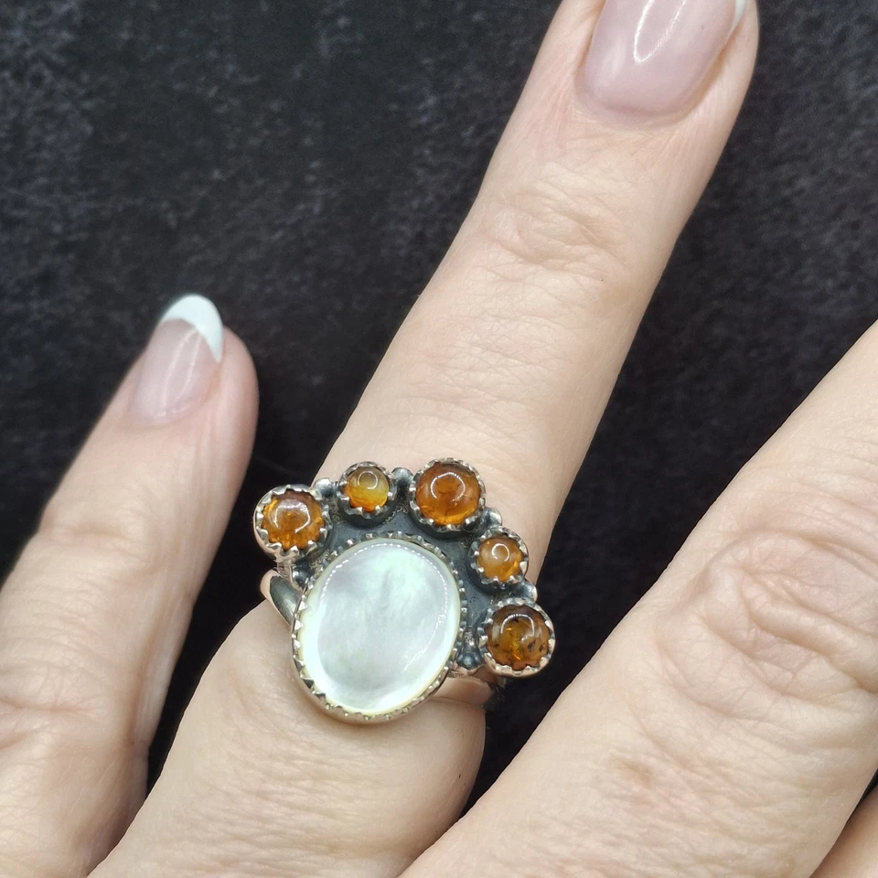Anillo racimo ámbar mop multipiedra plata de ley 925 suroeste talla 7 Foto 2 de 4