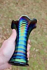 ANTIQUE IMPERIAL RIPPLE CARNIVAL GLASS VASE - PURPLE