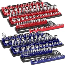 Magnetic Socket Holder Organizer Set: 6-Piece Detachable 1/2 3/8 1/4 Drive Socke