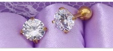 18K Yellow Gold Filled Nickel-Free 6mm Round Cubic Zirconia Post Stud Earrings