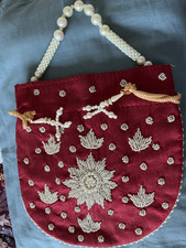 HANDMADE ETHNIC CLUTCH SILK POTLI BATWA POUCH BAG WITH METAL BEADWORK INDIAN