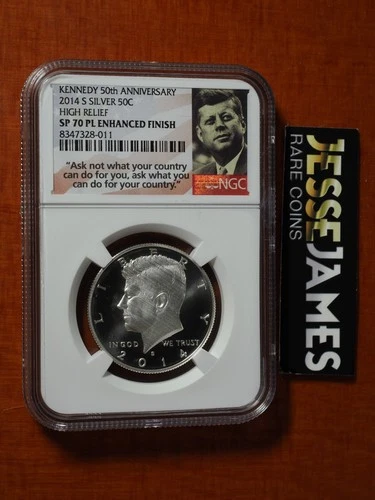 2014 S 50C ENHANCED SILVER KENNEDY HALF DOLLAR NGC SP70 PL JFK LABEL