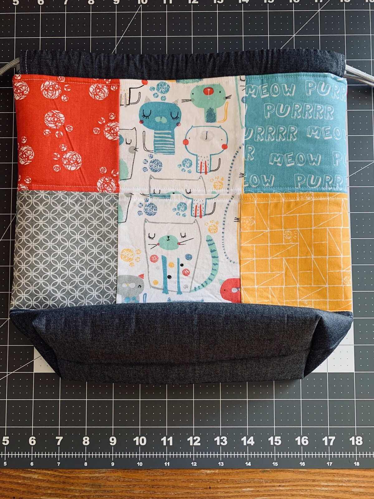 Large Patchwork Quilted Knitting Bag, Yarn Project, Crafts, Travel