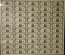 2017 Full Uncut Sheet Of 50 Notes $1 One Dollar - New Unopened In Original Tube