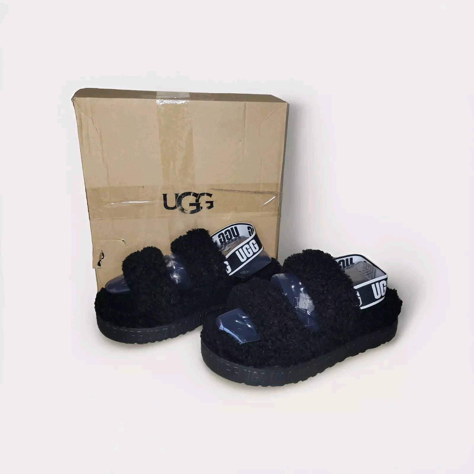UGG sandalo donna nero pecora riccia OH FLUFFITA plateau taglia 10M