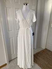 NWT Lulus Much Obliged White Wrap Maxi Gauzy Draped Dress M